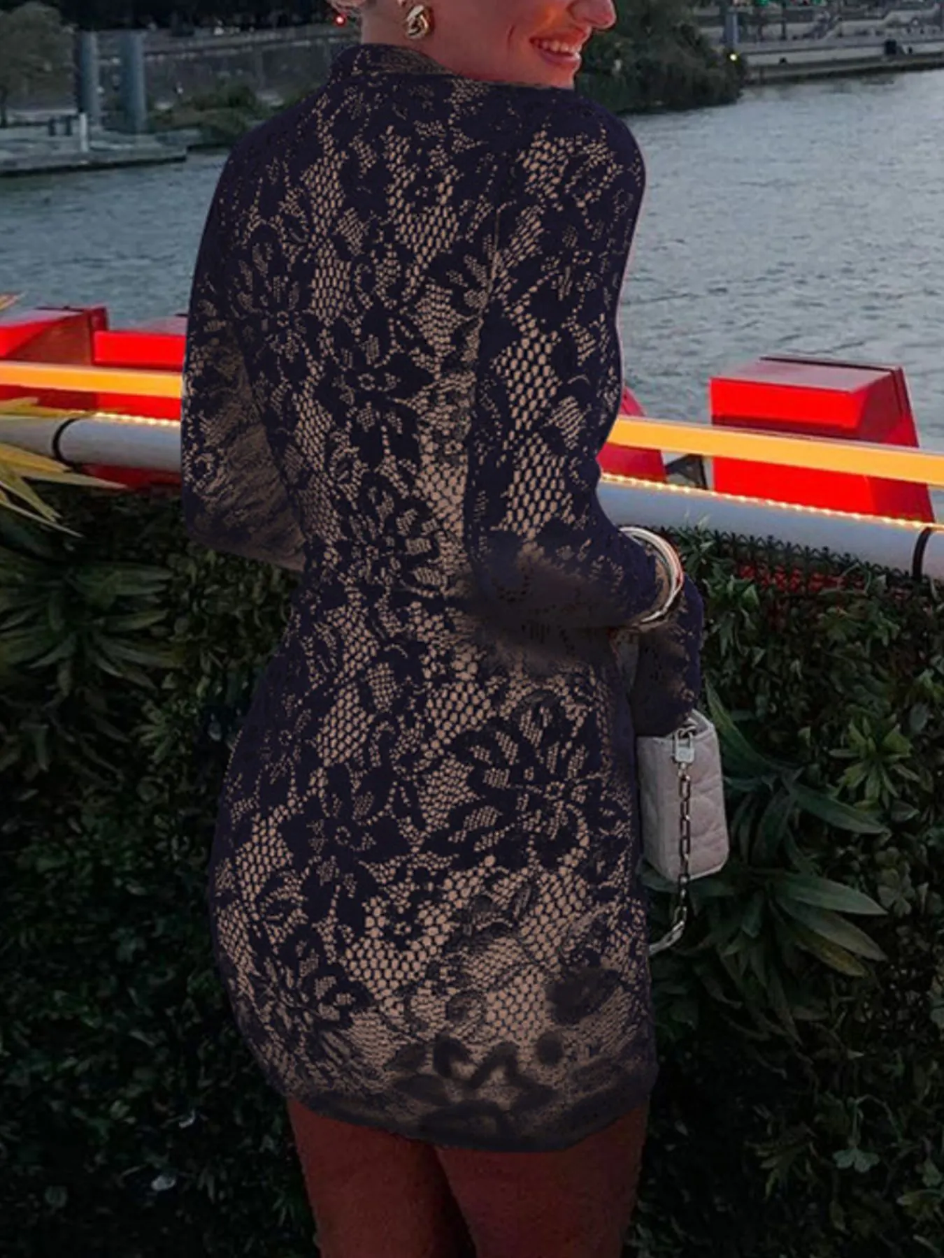 Lace Cutout Long Sleeve Mini Dress 4