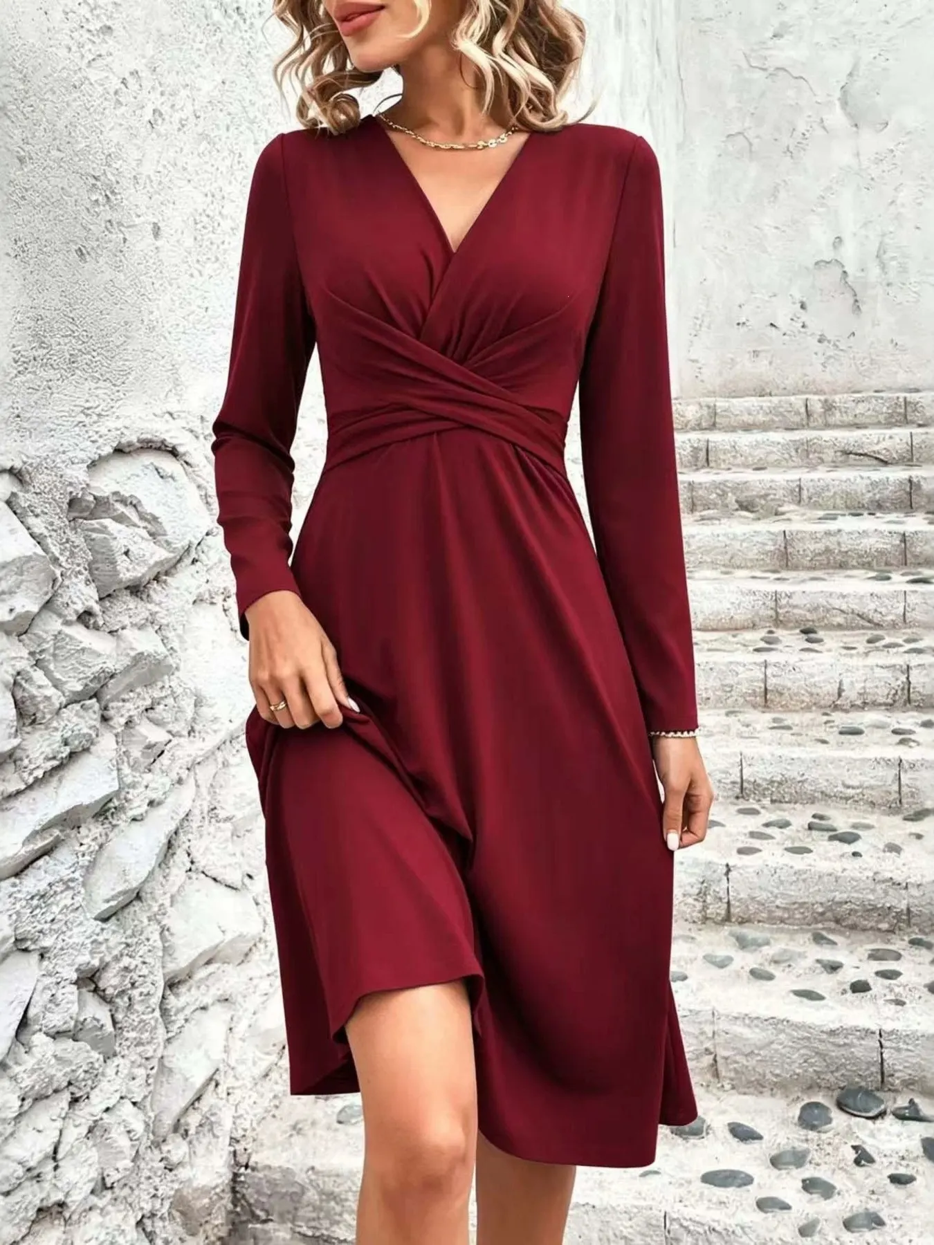 Surplice Long Sleeve Midi Dress 4