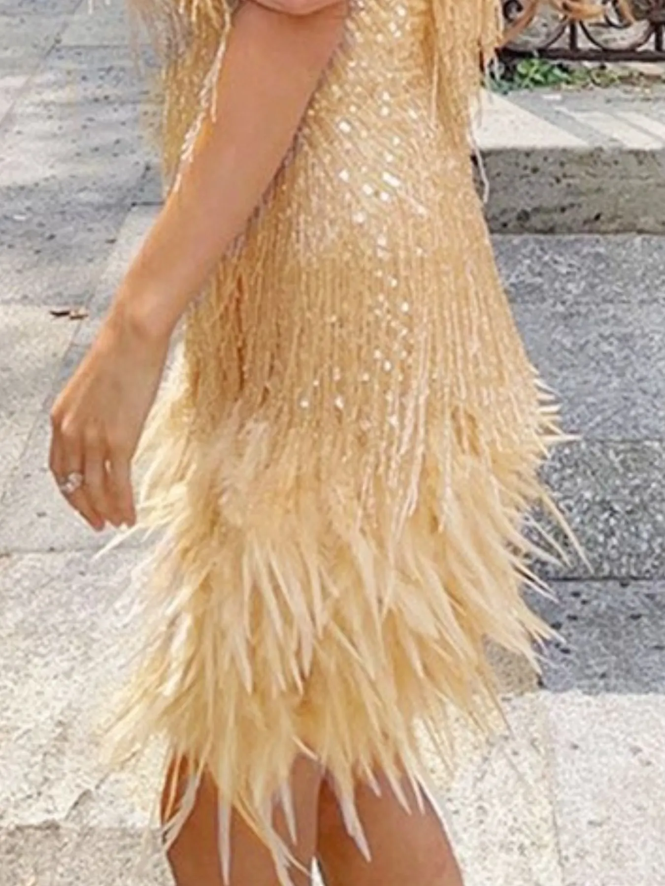 Full Size Sequin and Feather Fringe Mini Dress Plus Size 13