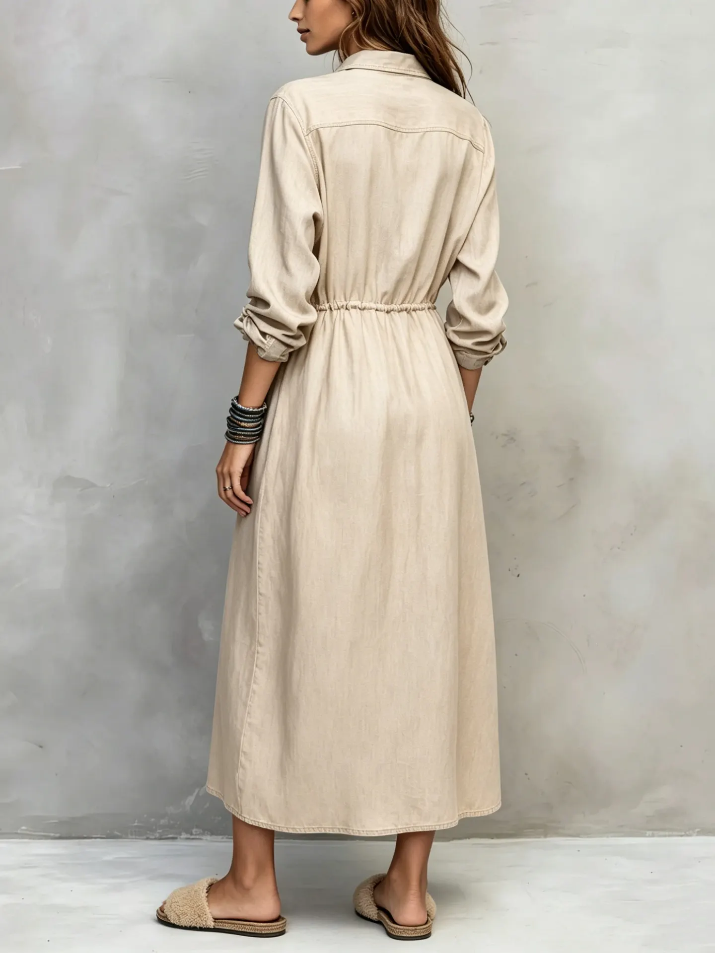 Full Size Button Front Long Sleeve Shirt Dress Plus Size 8
