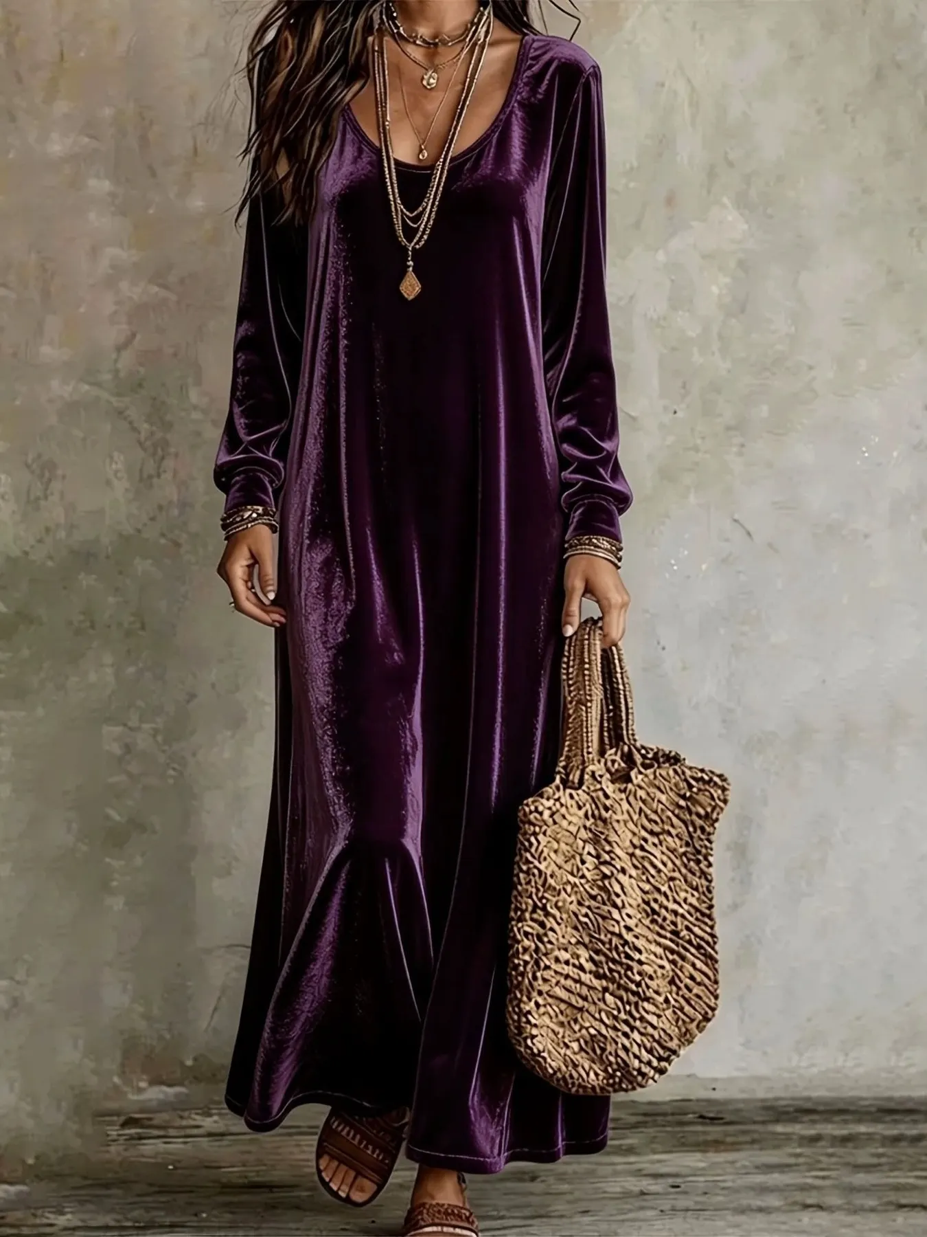 Velvet Maxi Dress with Flowy Hem 9