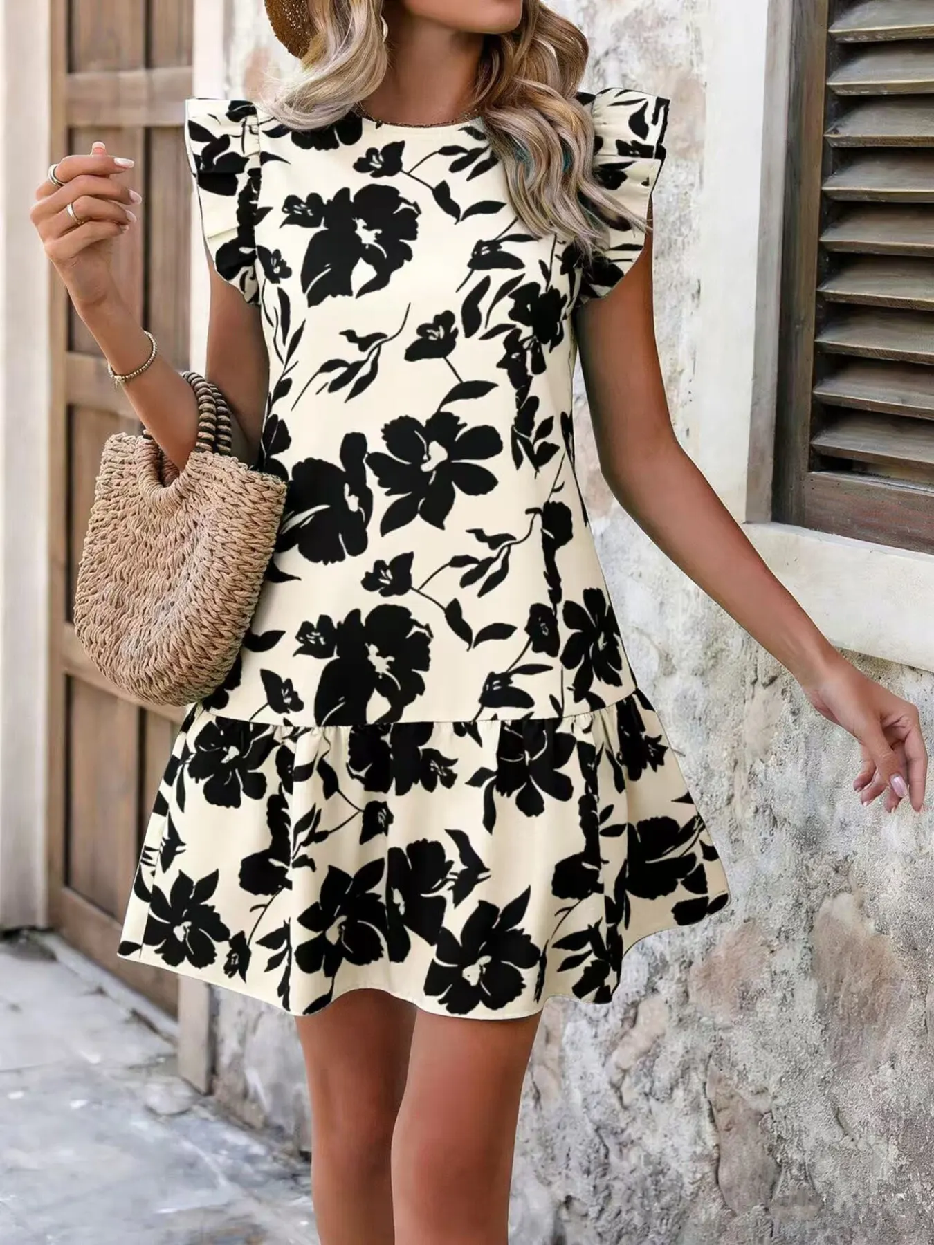 Floral Print Ruffle Sleeve Mini Dress 4