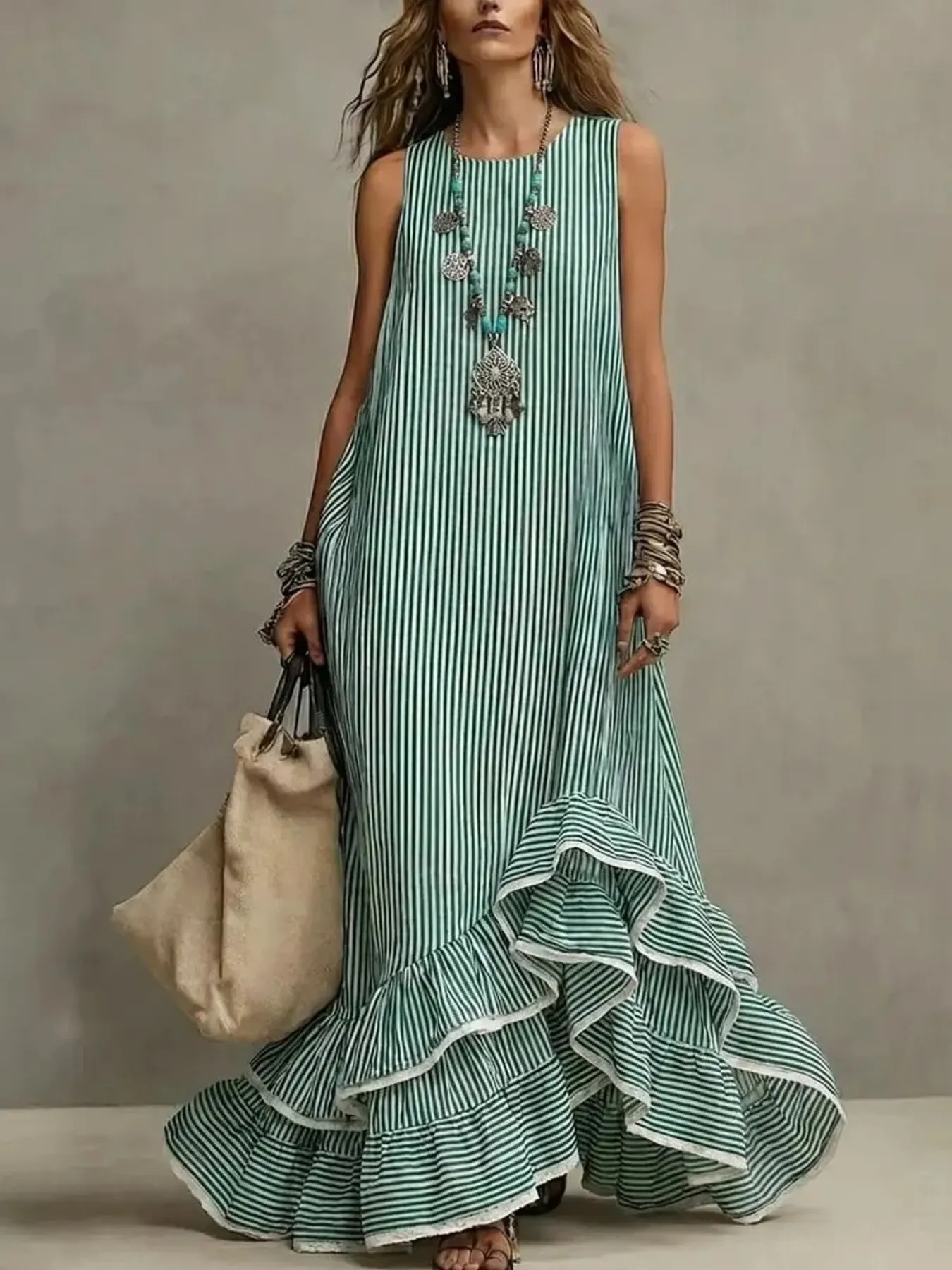 Striped Ruffle Hem Maxi Dress 2