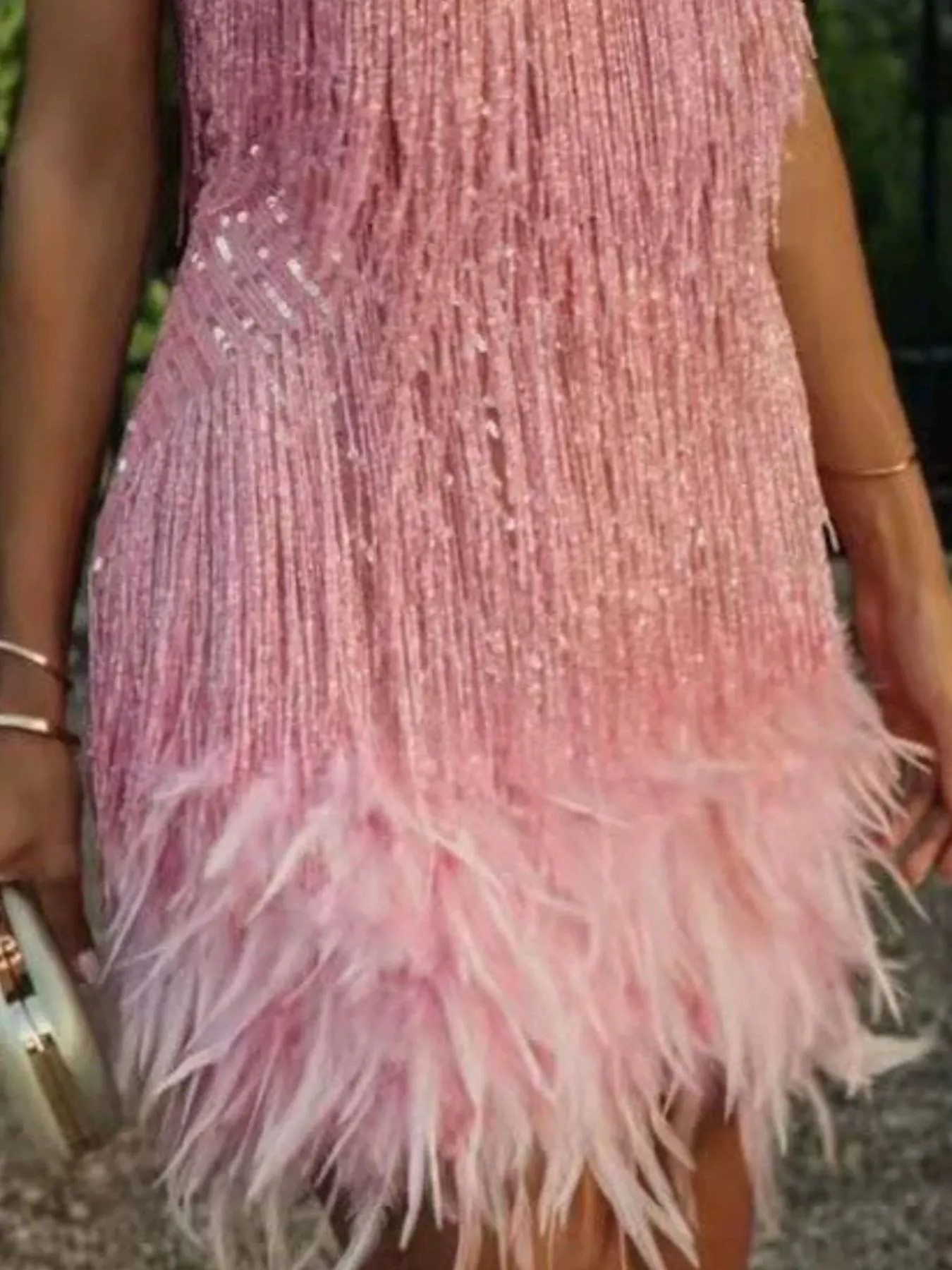 Full Size Sequin and Feather Fringe Mini Dress Plus Size 7