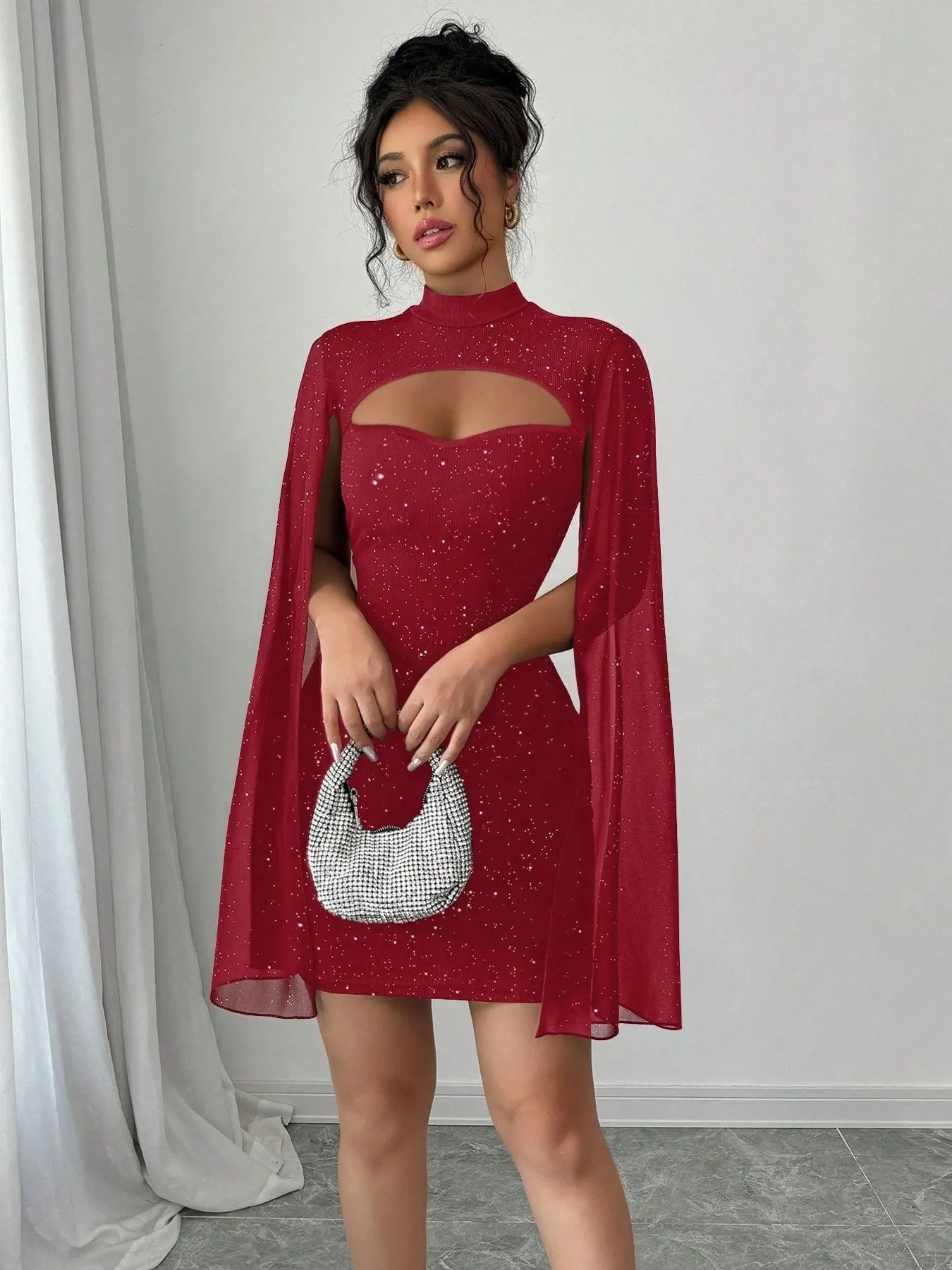 Cutout Bodycon Mini Dress with Cape Sleeves 7