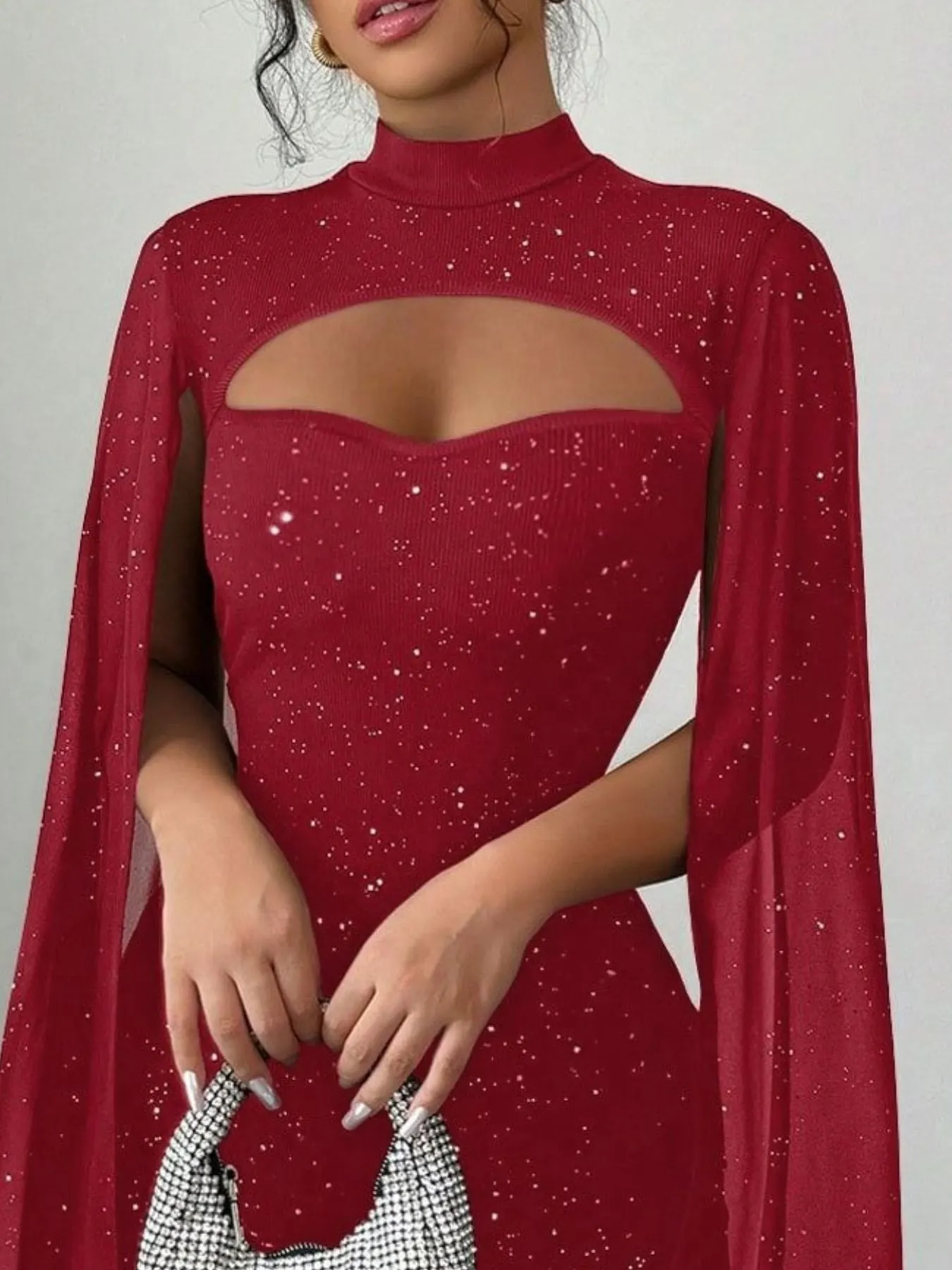 Cutout Bodycon Mini Dress with Cape Sleeves 8
