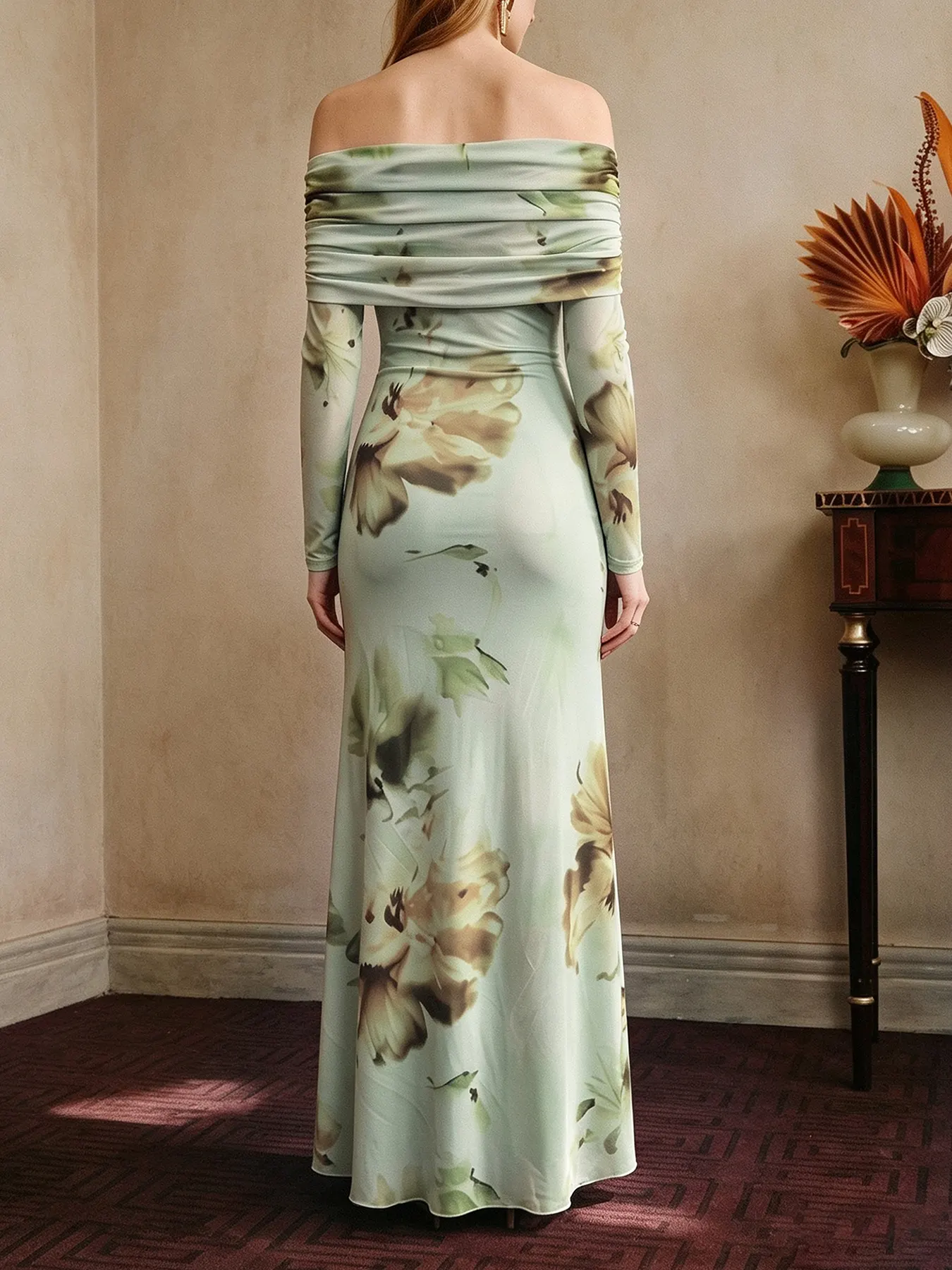 Ruffled Slit Off Shoulder Maxi Dress 2