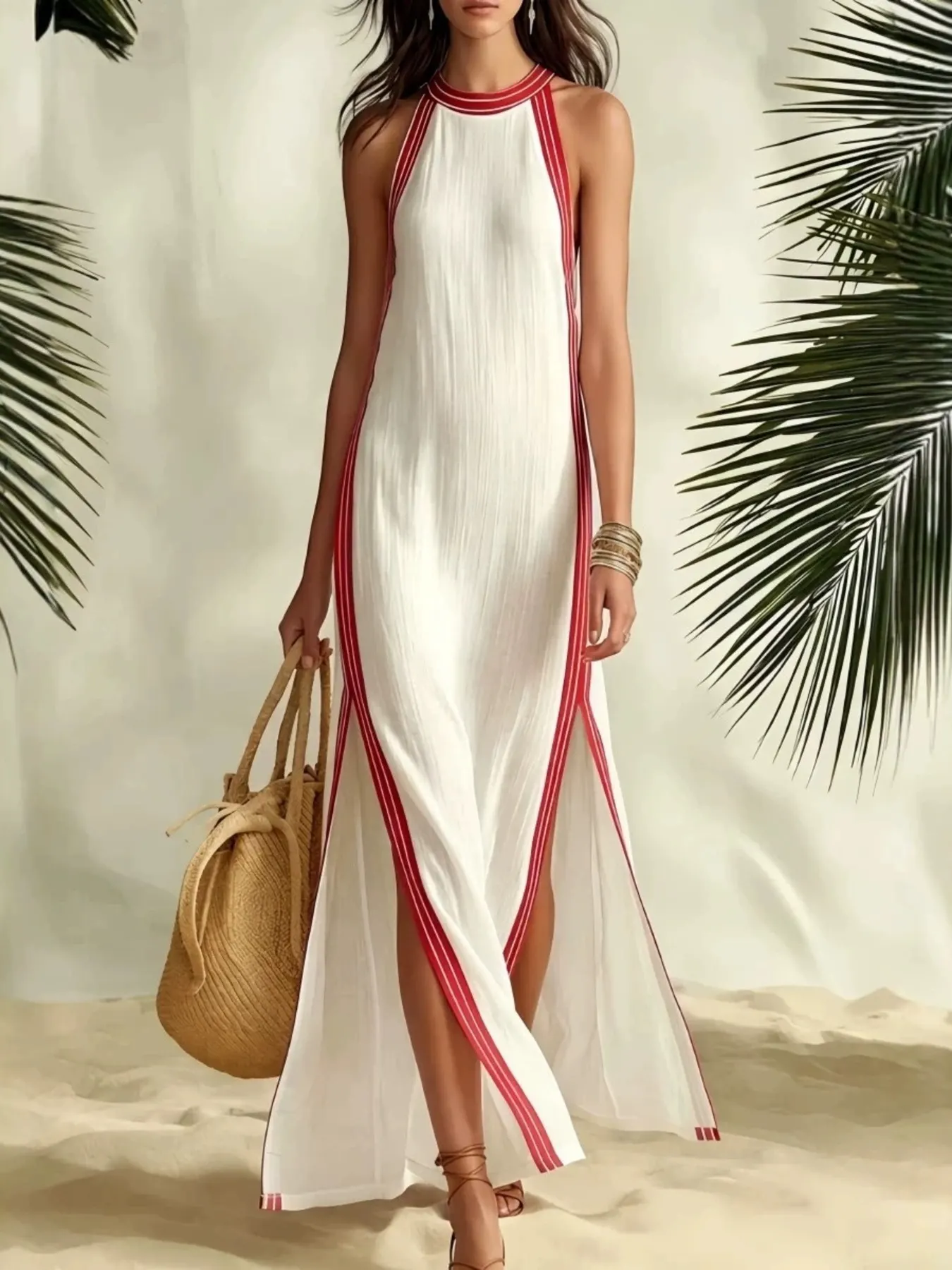 Full Size Slit Striped Sleeveless Maxi Dress Plus Size 3