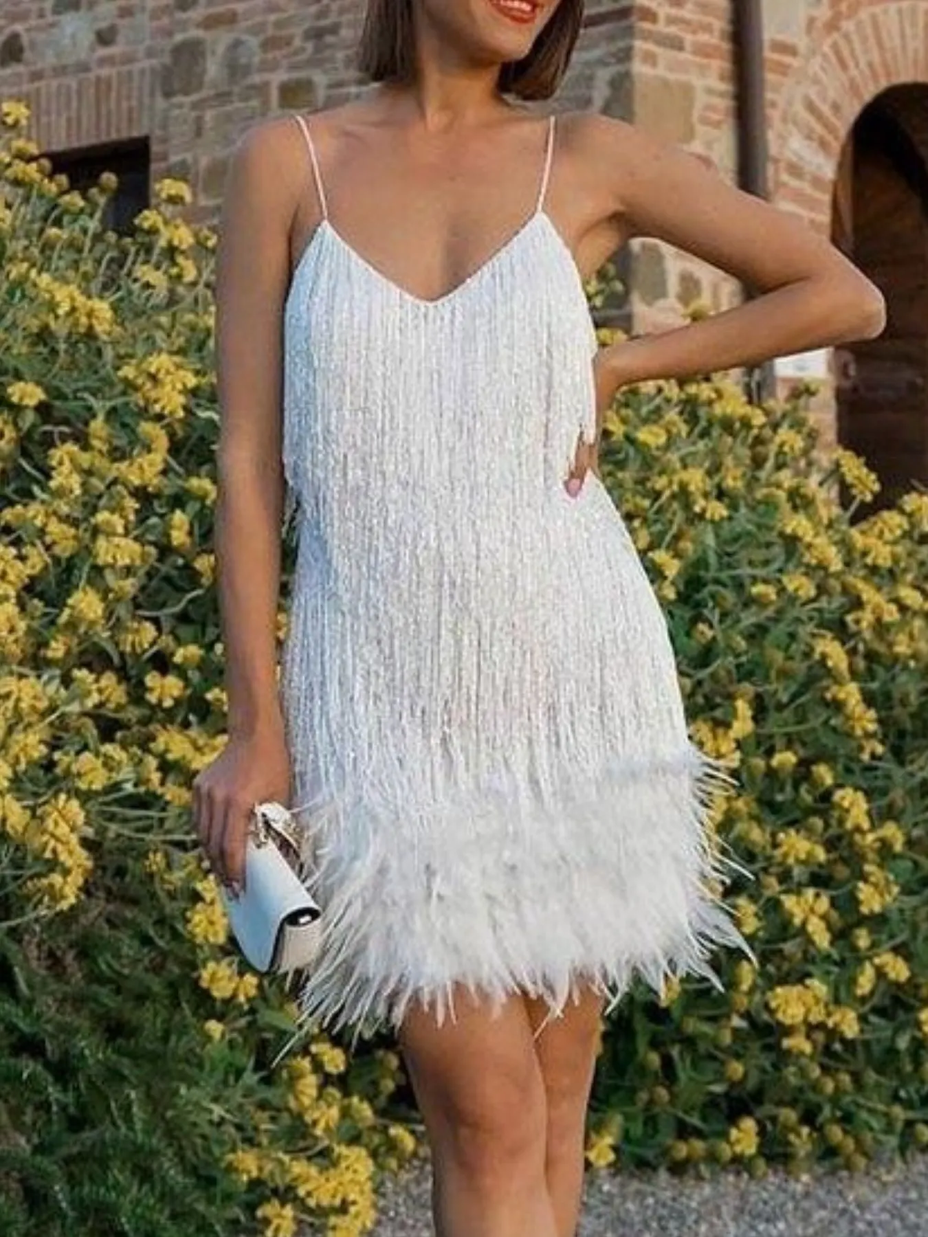 Full Size Sequin and Feather Fringe Mini Dress Plus Size 3