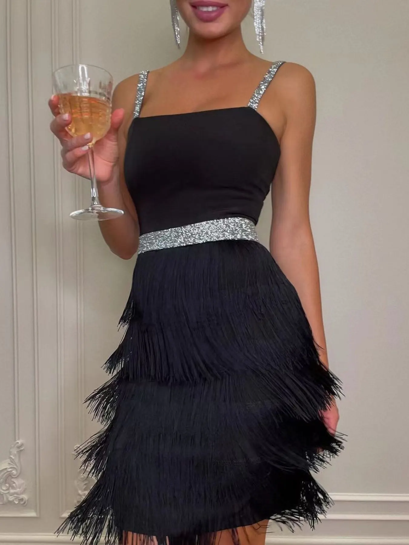 Fringe Trim Cami Mini Dress