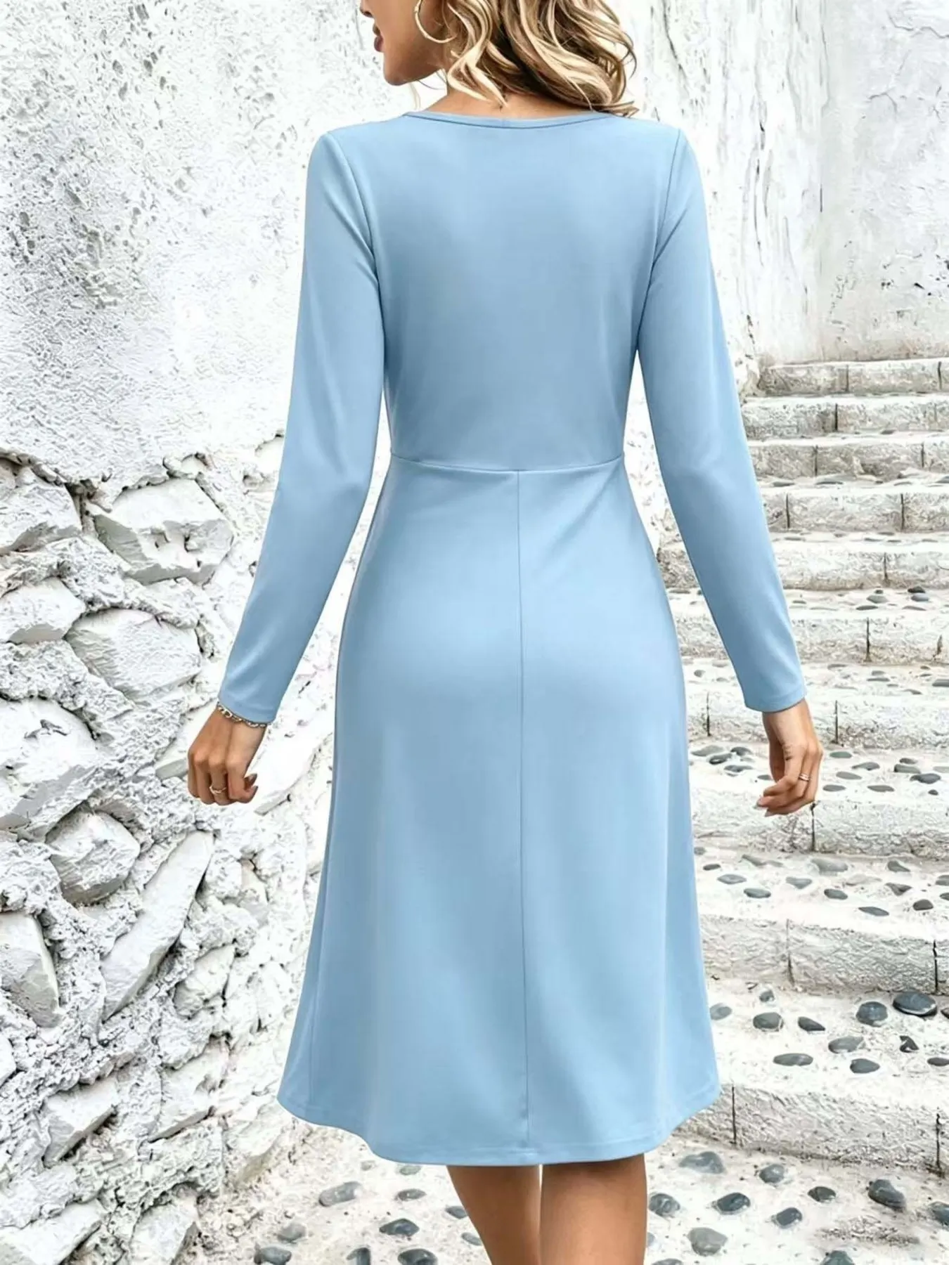 Surplice Long Sleeve Midi Dress 14