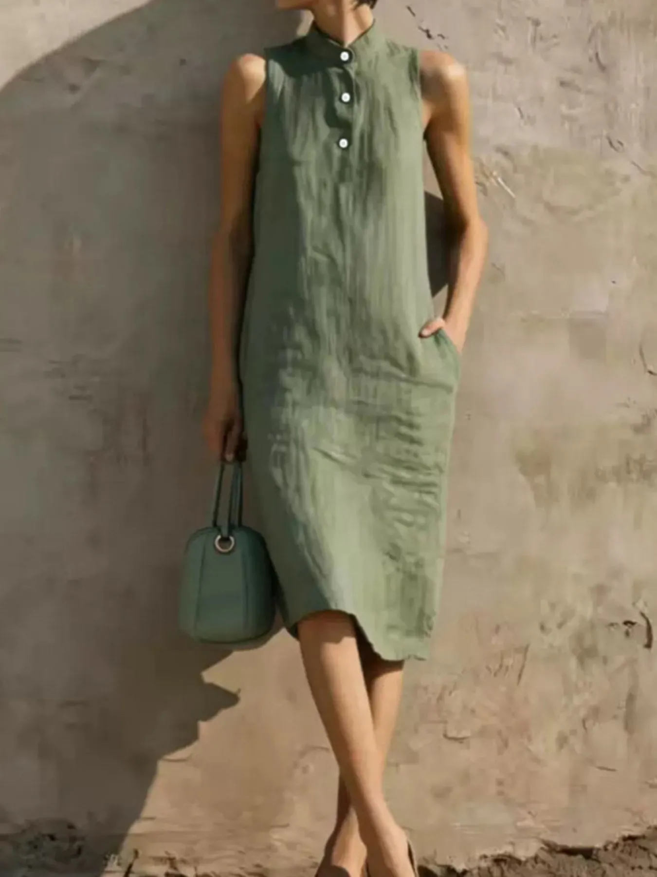Button Detail Sleeveless Midi Dress 6