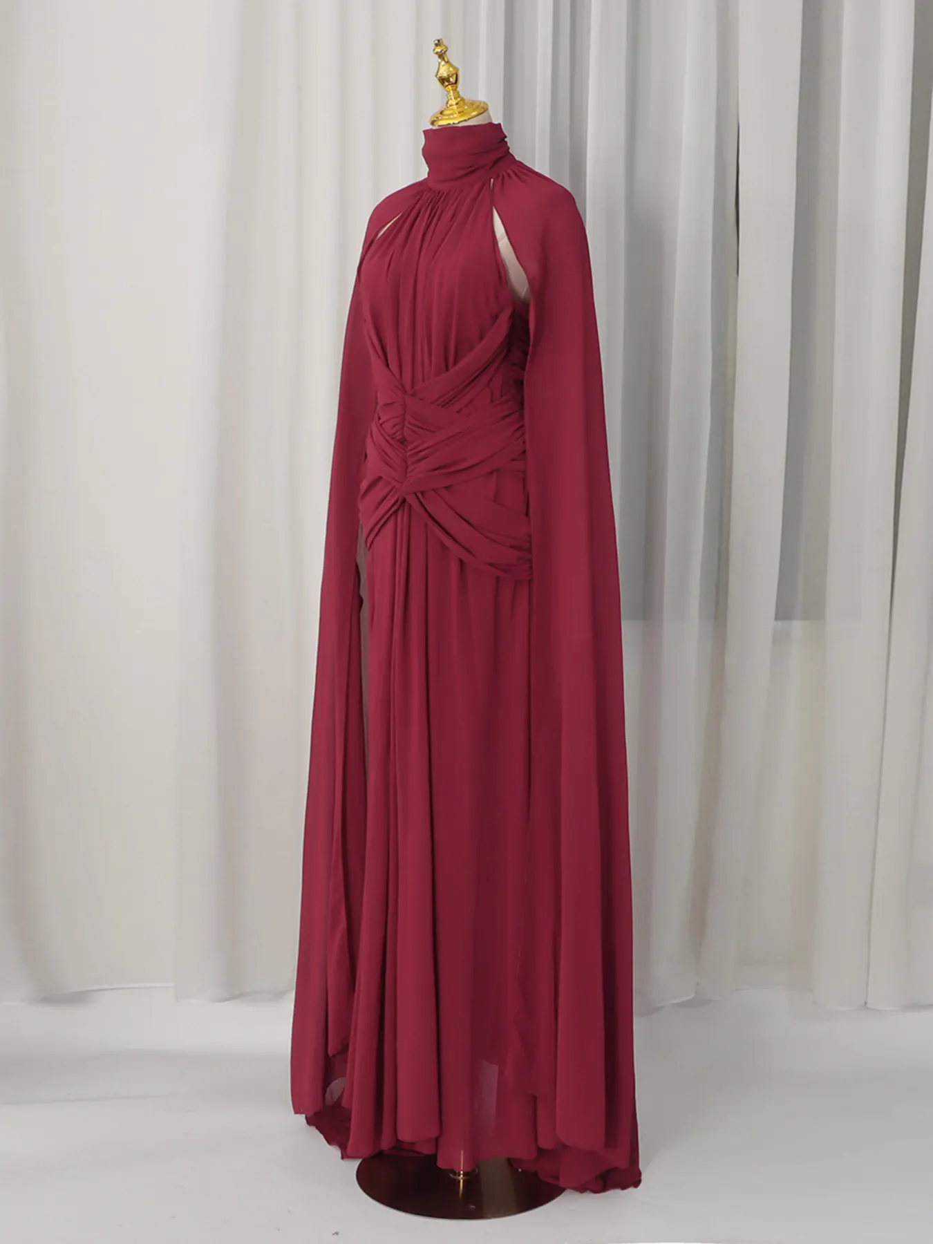 Ruched Halter Neck Cape Maxi Dress 4