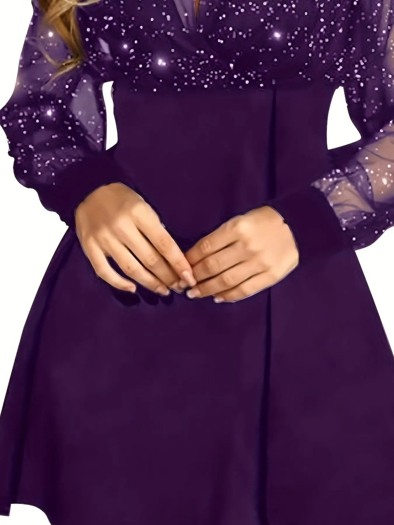 Glitter Mesh Long Sleeve Mini Dress 10