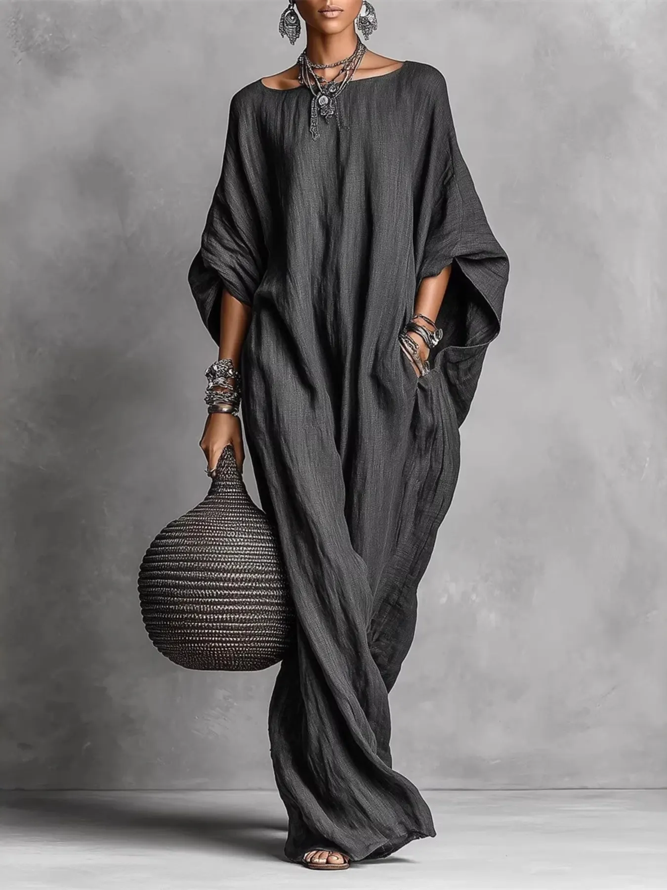 Loose Fit Boat Neck Maxi Dress 2