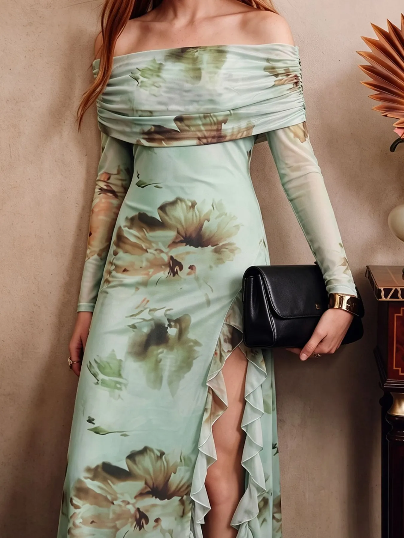 Ruffled Slit Off Shoulder Maxi Dress 3