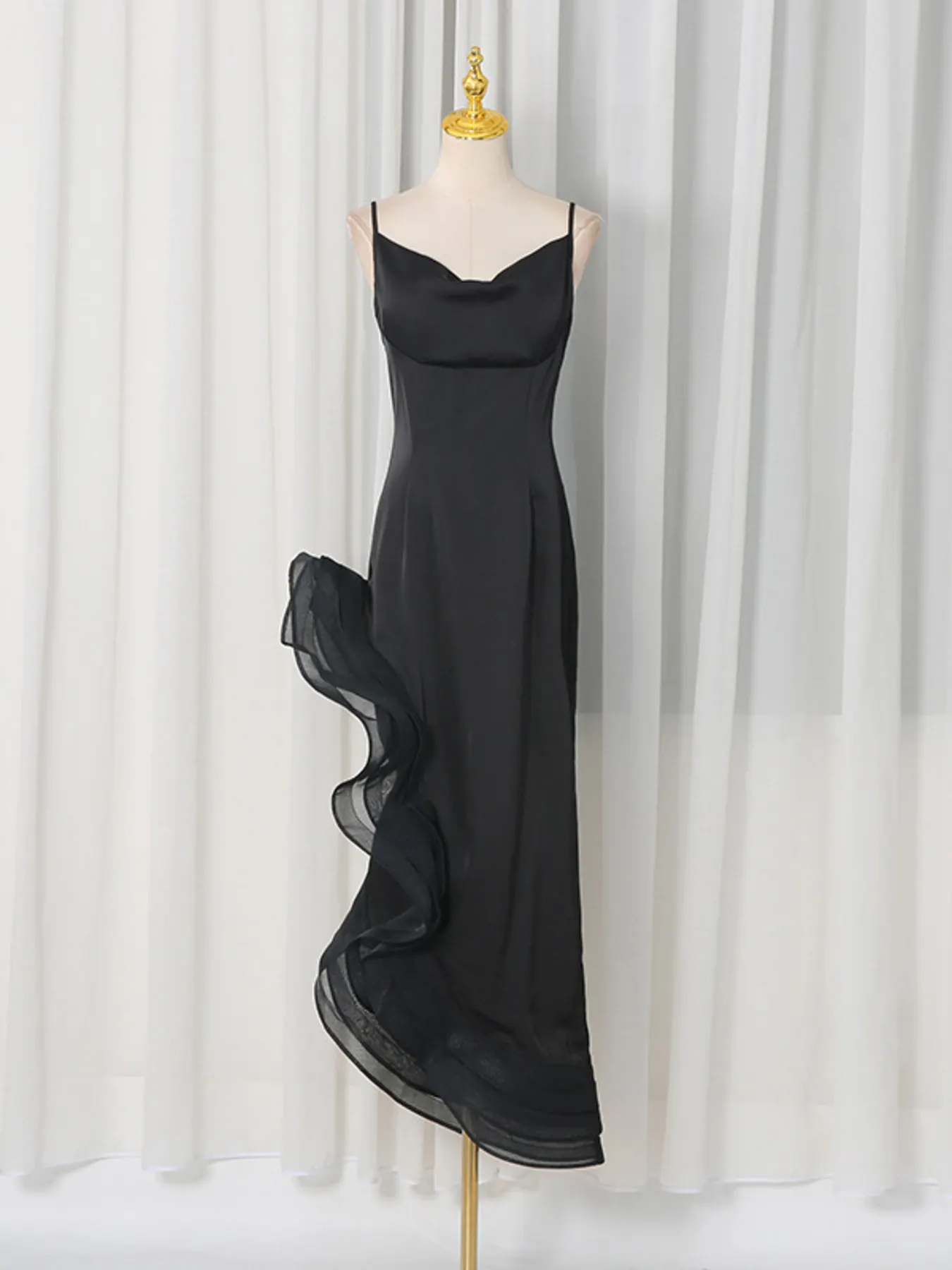 Spaghetti Strap Ruffle Slit Maxi Dress 4
